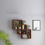 Intersecting Floating Wall Mounted Shelf Rack for Home (Honey Finish)