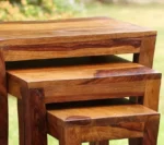 Nesting Tables Set of 3 Stools | Honey Finsih Solid Wood Nesting Table (Finish Color - Honey Finsih, Set of - 3, Pre-assembled) - Image 2