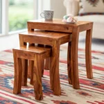 Nesting Tables Set of 3 Stools | Honey Finsih Solid Wood Nesting Table (Finish Color - Honey Finsih, Set of - 3, Pre-assembled) - Image 3