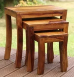 Nesting Tables Set of 3 Stools | Honey Finsih Solid Wood Nesting Table (Finish Color - Honey Finsih, Set of - 3, Pre-assembled)