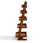 5 Tier Wall Mounted Bookcase Ladder Shelf for Home Living Room Bedroom Brown Finish - Image 3