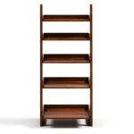 5 Tier Wall Mounted Bookcase Ladder Shelf for Home Living Room Bedroom Brown Finish - Image 6