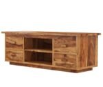 TV Cabinet for Living Room | Solid Wood TV Unit with Storage Shelves, Natural Sheesham Finish, 60''X18''X20'', 4 Drawers with Open Shelves, Media Console Cabine - Image 3