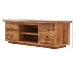 TV Cabinet for Living Room | Solid Wood TV Unit with Storage Shelves, Natural Sheesham Finish, 60''X18''X20'', 4 Drawers with Open Shelves, Media Console Cabine - Image 2