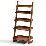5 Tier Wall Mounted Bookcase Ladder Shelf for Home Living Room Bedroom Brown Finish - Image 5