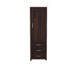 Wardrobe with Single Door & Carved Drawers | Ideal Bedroom Almirah with Multiple Storage Compartments | Sleek Design Wooden Furniture (Walnut Finish) - Image 4