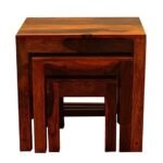 Nesting Table Set of 3 Stools for Living Room (Natural Teak Finish) - Image 3