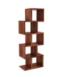 Wood 5 Tier Open Book Shelf for Living Rooms Office Home Zig Zag Wooden Display Shelves Furniture (Honey Finish)