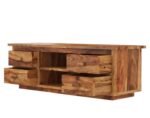 TV Cabinet for Living Room | Solid Wood TV Unit with Storage Shelves, Natural Sheesham Finish, 60''X18''X20'', 4 Drawers with Open Shelves, Media Console Cabine - Image 5