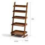 5 Tier Wall Mounted Bookcase Ladder Shelf for Home Living Room Bedroom Brown Finish - Image 2