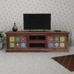 TV Unit for Living Room | Solid Wood TV Cabinet for Bedroom Hall | TV Stand Table with Door & Shelf Storage Sideboard Cabinet (Teak)