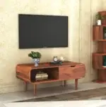 Wood Tv Entertainment unit/Solid Wood Tv Unit For Living Room/Home Solid Wood TV Entertainment Unit (Finish Color - Natural Finish, Pre-assembled)