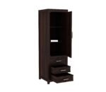 Wardrobe with Single Door & Carved Drawers | Ideal Bedroom Almirah with Multiple Storage Compartments | Sleek Design Wooden Furniture (Walnut Finish) - Image 5