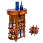 Wall-Mounted Bar Cabinet | Mini Bar with Wine Bottle & Glass Storage | Modern Hanging Wine Storage Rack for Home (Honey) - Image 4