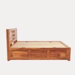 Wood King Size Bed with Storage Box | Solid King Size Cot Rajasthani Jodhpuri Tile Double Bed with Box for Home - Natural Finish (Assembly Included) - Image 4