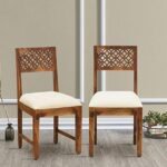 Chairs Set of 2 with Cushion Wooden Multipurpose Seating Chair for Dining Room Home (Brown Finish)