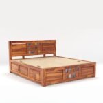Wood King Size Bed with Storage Box | Solid King Size Cot Rajasthani Jodhpuri Tile Double Bed with Box for Home - Natural Finish (Assembly Included) - Image 6