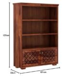 Bookshelf with 3 Shelf and 2 Door Storage for Office Living Room Home Multipurpose Wooden Book Rack (Honey Finish) - Image 2