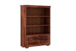 Bookshelf with 3 Shelf and 2 Door Storage for Office Living Room Home Multipurpose Wooden Book Rack (Honey Finish) - Image 5
