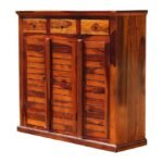 Shoe Cabinet for Home | Wooden Shoes Rack with 3 Drawer & 3 Door Cabinet Storage | Shoe Organizer | Shoe Stand for Entryway | Rosewood, Honey Finish