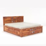 Wood King Size Bed with Storage Box | Solid King Size Cot Rajasthani Jodhpuri Tile Double Bed with Box for Home - Natural Finish (Assembly Included) - Image 3