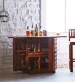 Stylish Bar Cabinet | Wood Bar Cabinet with Wine Storage Rack | Beer Bar with Wine Glass Storage | Bar Cabinets for Home (Mahogany Finish)