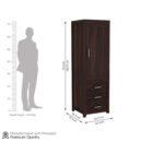 Wardrobe with Single Door & Carved Drawers | Ideal Bedroom Almirah with Multiple Storage Compartments | Sleek Design Wooden Furniture (Walnut Finish) - Image 2