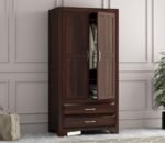Wardrobe for Clothes Storage | Sheesham Wood Almirah with Hanger Space & Deep Drawers | Bedroom Furniture (Walnut Finish)