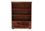 Bookshelf with 3 Shelf and 2 Door Storage for Office Living Room Home Multipurpose Wooden Book Rack (Honey Finish) - Image 4