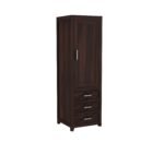 Wardrobe with Single Door & Carved Drawers | Ideal Bedroom Almirah with Multiple Storage Compartments | Sleek Design Wooden Furniture (Walnut Finish) - Image 6