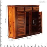 Shoe Cabinet for Home | Wooden Shoes Rack with 3 Drawer & 3 Door Cabinet Storage | Shoe Organizer | Shoe Stand for Entryway | Rosewood, Honey Finish - Image 2