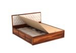 Wood Queen Size Bed with Storage | Wooden Double Bed Cot Bed with Box Storage & Upholstered Cushioned Headboard for Bedroom | Teak Finish - Image 6