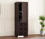 Wardrobe for Cloths Storage | Solid Wood Almirah for Bedroom with Drawer Storage | Modern Wooden Cupboard for Clothes & Accessories – Walnut Finish