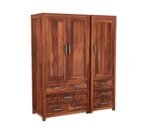 3 Door Wardrobe Set for Bedroom | Designer Carved Drawers & Spacious Shelves | Solid Wood Almirah with Natural Finish & Hanging Storage (Honey Finish) - Image 4