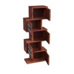 Wood Bookshelf  Unique Zig-Zag Design with Decorative Tiled Doors for Modern Storage & Display ? Stylish Wooden Bookcase for Living Room,Office, Study - Image 5