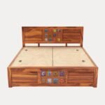 Wood King Size Bed with Storage Box | Solid King Size Cot Rajasthani Jodhpuri Tile Double Bed with Box for Home - Natural Finish (Assembly Included) - Image 5