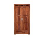 Wardrobe for Cloths Storage | Solid Sheesham Wood Almirah for Bedroom | Wooden Two Door Almirah for Home with 2 Drawers & Multiple Utility Storage | Cupboard Organiser (Teak Finish) - Image 4