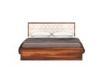 Wood Queen Size Bed with Storage | Wooden Double Bed Cot Bed with Box Storage & Upholstered Cushioned Headboard for Bedroom | Teak Finish - Image 3