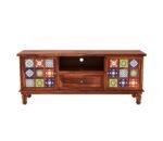 TV Unit 1 Drawer 2 Door Cabinet Natural Teak Finish Colour Brown - Image 6