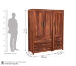 3 Door Wardrobe Set for Bedroom | Designer Carved Drawers & Spacious Shelves | Solid Wood Almirah with Natural Finish & Hanging Storage (Honey Finish) - Image 2