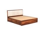 Wood Queen Size Bed with Storage | Wooden Double Bed Cot Bed with Box Storage & Upholstered Cushioned Headboard for Bedroom | Teak Finish - Image 5