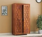 2 Door Wardrobe for Bedroom | Wooden Two Door Almirah for Home | Cupboard Organiser | Clothes Organizer (Honey)