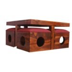 Card Holo Coffee Table Set with 4 Stools, Sheesham Wood, 80x80x43 cms - Image 4