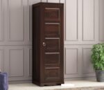 Wardrobe for Clothes | Solid Sheesham Wood Wardrobe for Bedroom | Single Door Almirah with Elephant Carving | Wooden Storage Cabinet | Walnut Finish