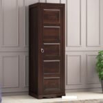 Wardrobe for Clothes | Solid Sheesham Wood Wardrobe for Bedroom | Single Door Almirah with Elephant Carving | Wooden Storage Cabinet | Walnut Finish