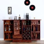 Antique Brass Design Solid Wood Sheesham bar Cabinet Wine Storage Rack with Glass Holder Pre-Assemble bar Cocktail Storage Solid Wood Bar...