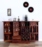 Antique Brass Design Solid Wood Sheesham bar Cabinet Wine Storage Rack with Glass Holder Pre-Assemble bar Cocktail Storage Solid Wood Bar...