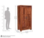 Wardrobe for Cloths Storage | Solid Sheesham Wood Almirah for Bedroom | Wooden Two Door Almirah for Home with 2 Drawers & Multiple Utility Storage | Cupboard Organiser (Teak Finish) - Image 2