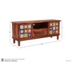 TV Unit 1 Drawer 2 Door Cabinet Natural Teak Finish Colour Brown - Image 2