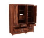 3 Door Wardrobe Set for Bedroom | Designer Carved Drawers & Spacious Shelves | Solid Wood Almirah with Natural Finish & Hanging Storage (Honey Finish) - Image 5